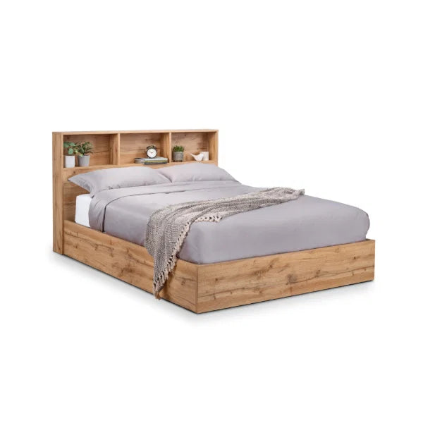 Bali Ottoman Bed – Natural Oak – Ottoman Storage with Bookcase Headboard