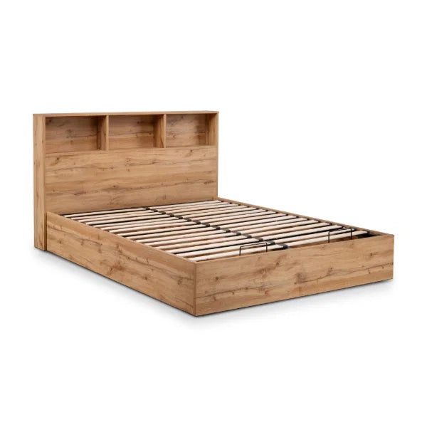 Bali Ottoman Bed – Natural Oak – Ottoman Storage with Bookcase Headboard