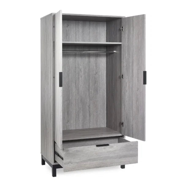 Bali 2 Door Wardrobe – Grey Oak – Compact Size Perfect for Smaller Bedrooms