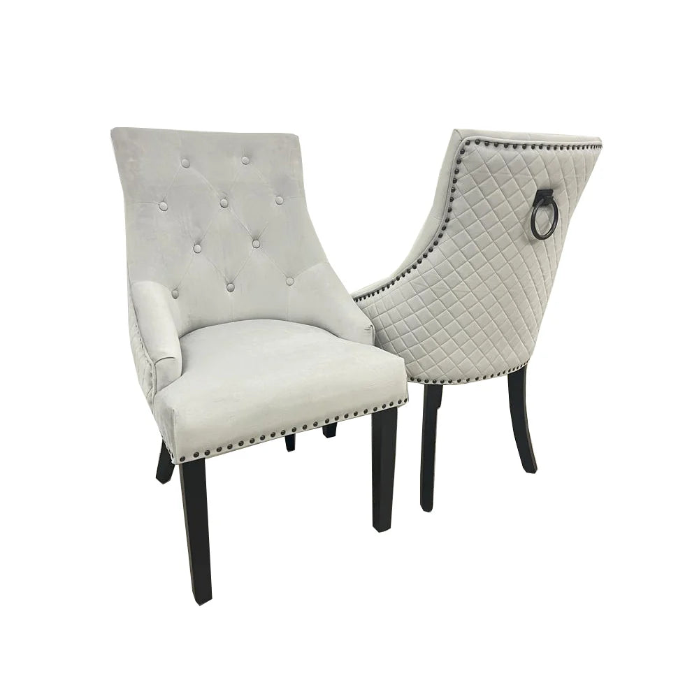 Bentley Velvet Black Leg Dining Chair – Quilted Back with Matt Black Details | Furnish365