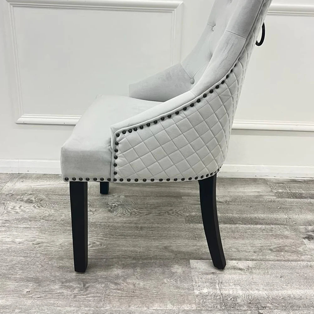 Bentley Velvet Black Leg Dining Chair – Quilted Back with Matt Black Details | Furnish365