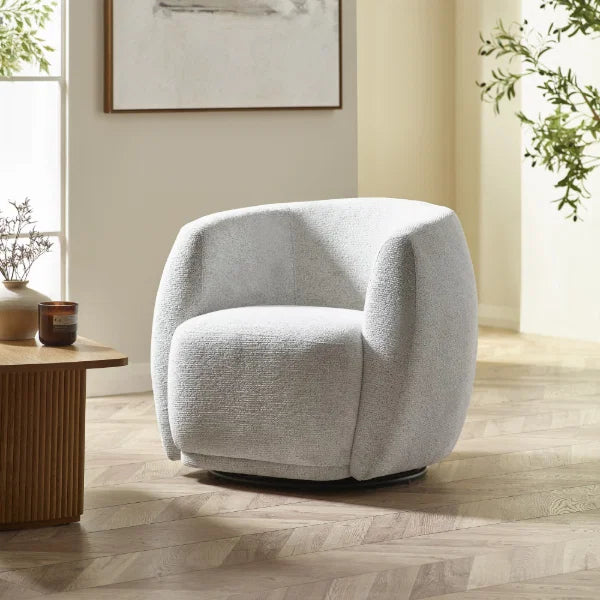 Bowline oyster chenille swivel accent chair in a modern living room setting