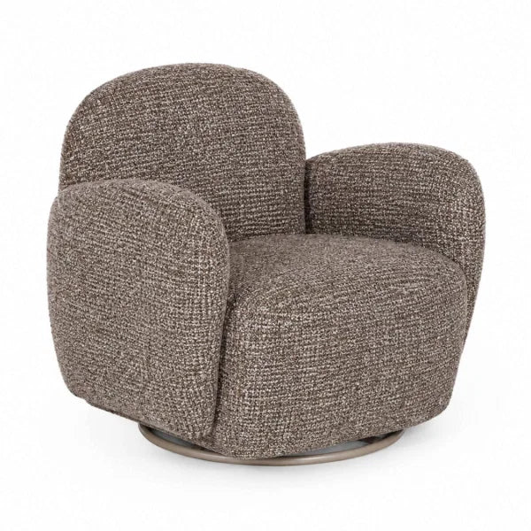 Bramley chocolate brown chenille swivel armchair in a modern living room setting