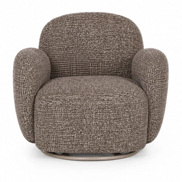 Bramley chocolate brown chenille swivel armchair in a modern living room setting
