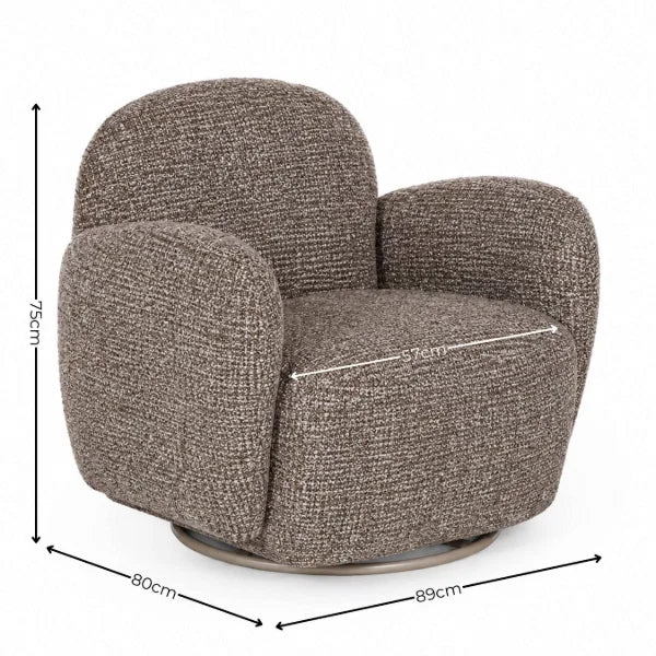 Bramley chocolate brown chenille swivel armchair in a modern living room setting