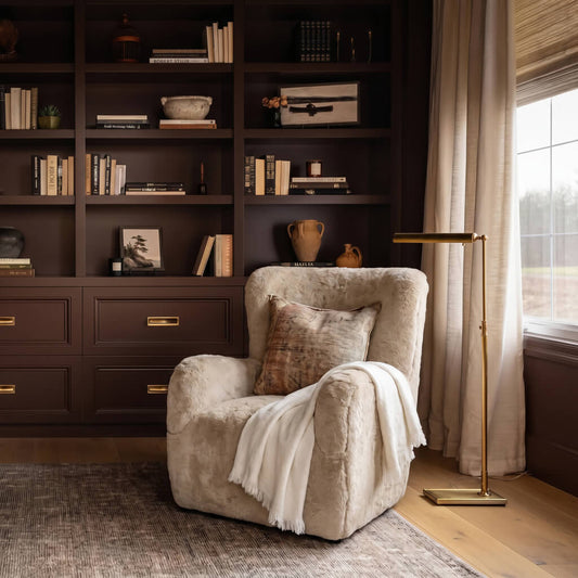 LPD Furniture Bear coyote faux fur armchair in a modern living room setting