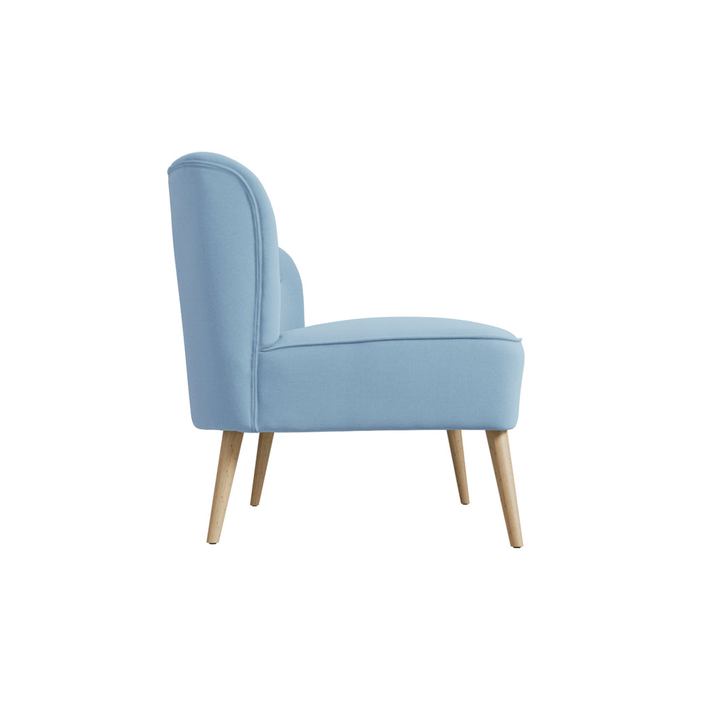 LPD Furniture Beau Cornflower Blue 2 seater sofa with tufted back and blonde wood legs in a modern living room setting