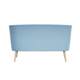 LPD Furniture Beau Cornflower Blue 2 seater sofa with tufted back and blonde wood legs in a modern living room setting