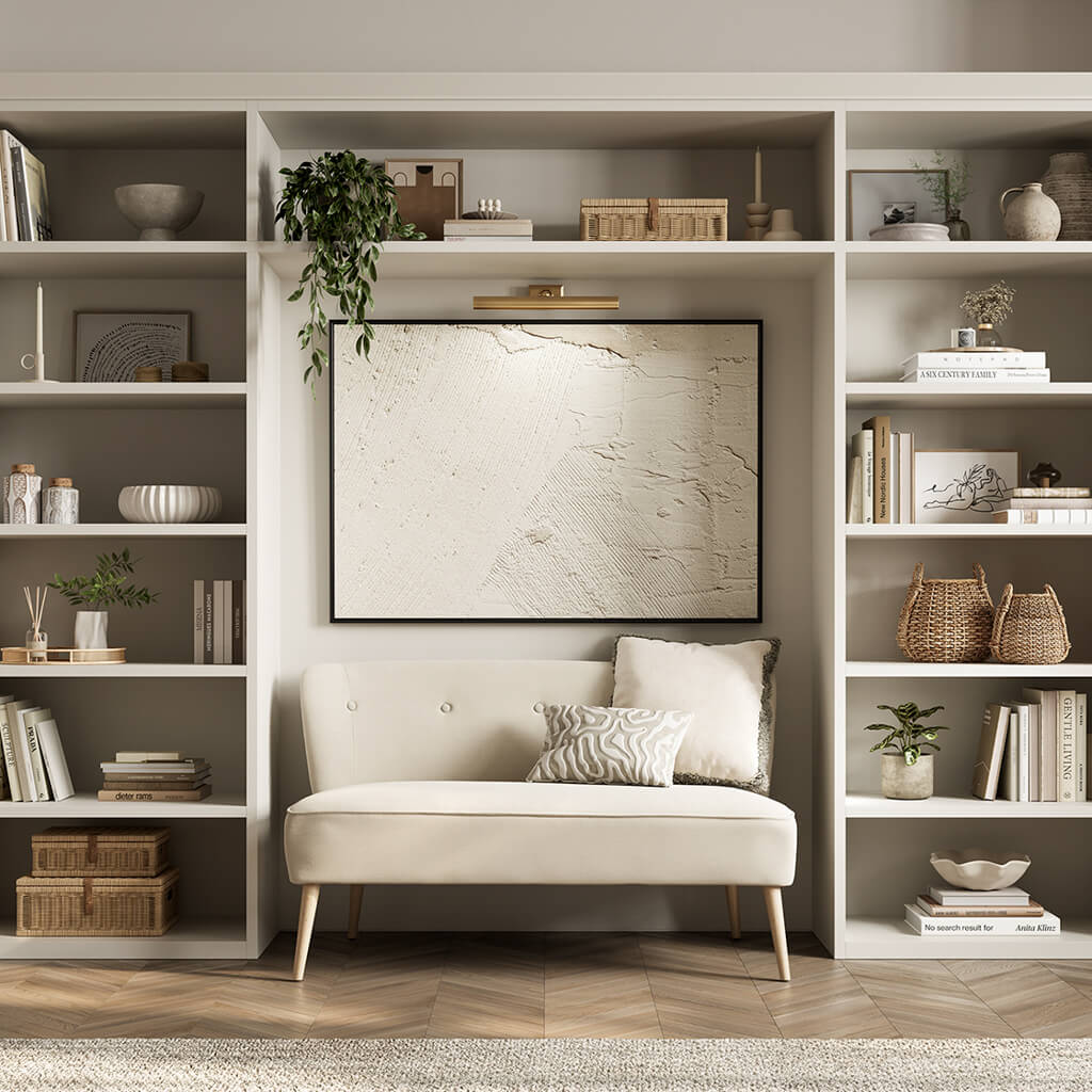 LPD Furniture Beau Sand 2 seater sofa with tufted back and blonde wood legs in a modern living room setting
