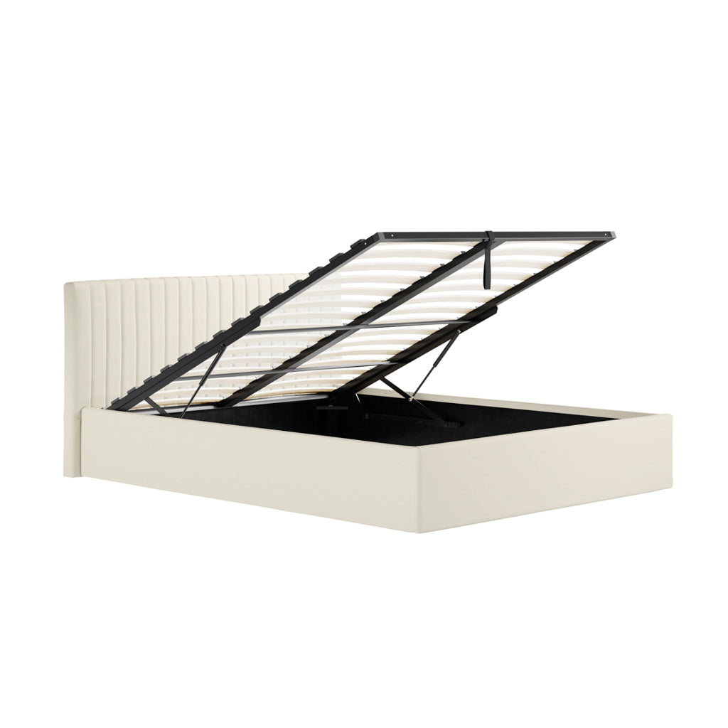LPD Furniture Berlin milk weave ottoman bed with fluted headboard in a modern bedroom setting