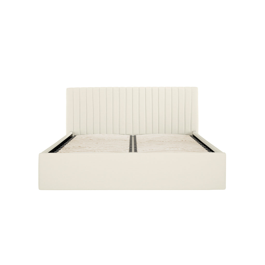 LPD Furniture Berlin milk weave ottoman bed with fluted headboard in a modern bedroom setting