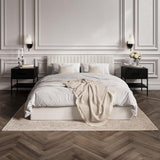 LPD Furniture Berlin milk weave ottoman bed with fluted headboard in a modern bedroom setting