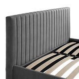 	LPD Furniture Berlin silver velvet ottoman bed with under-bed storage in a modern bedroom setting