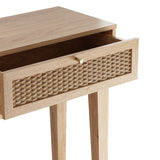 LPD Furniture Bordeaux oak dressing table with rattan front and gold fittings in a modern bedroom setting