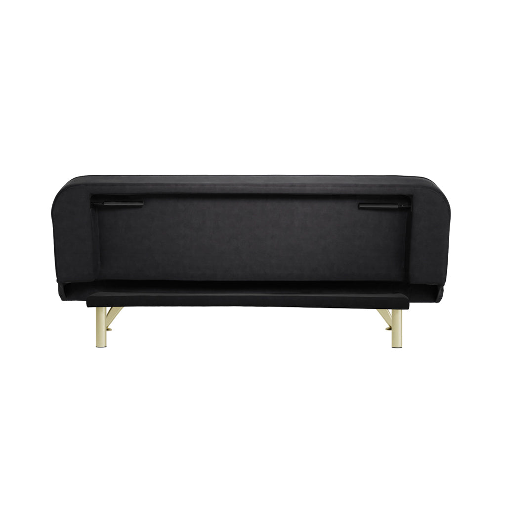 LPD Furniture Burlington black velvet sofa bed with brushed gold legs in a modern living room setting