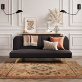 LPD Furniture Burlington black velvet sofa bed with brushed gold legs in a modern living room setting