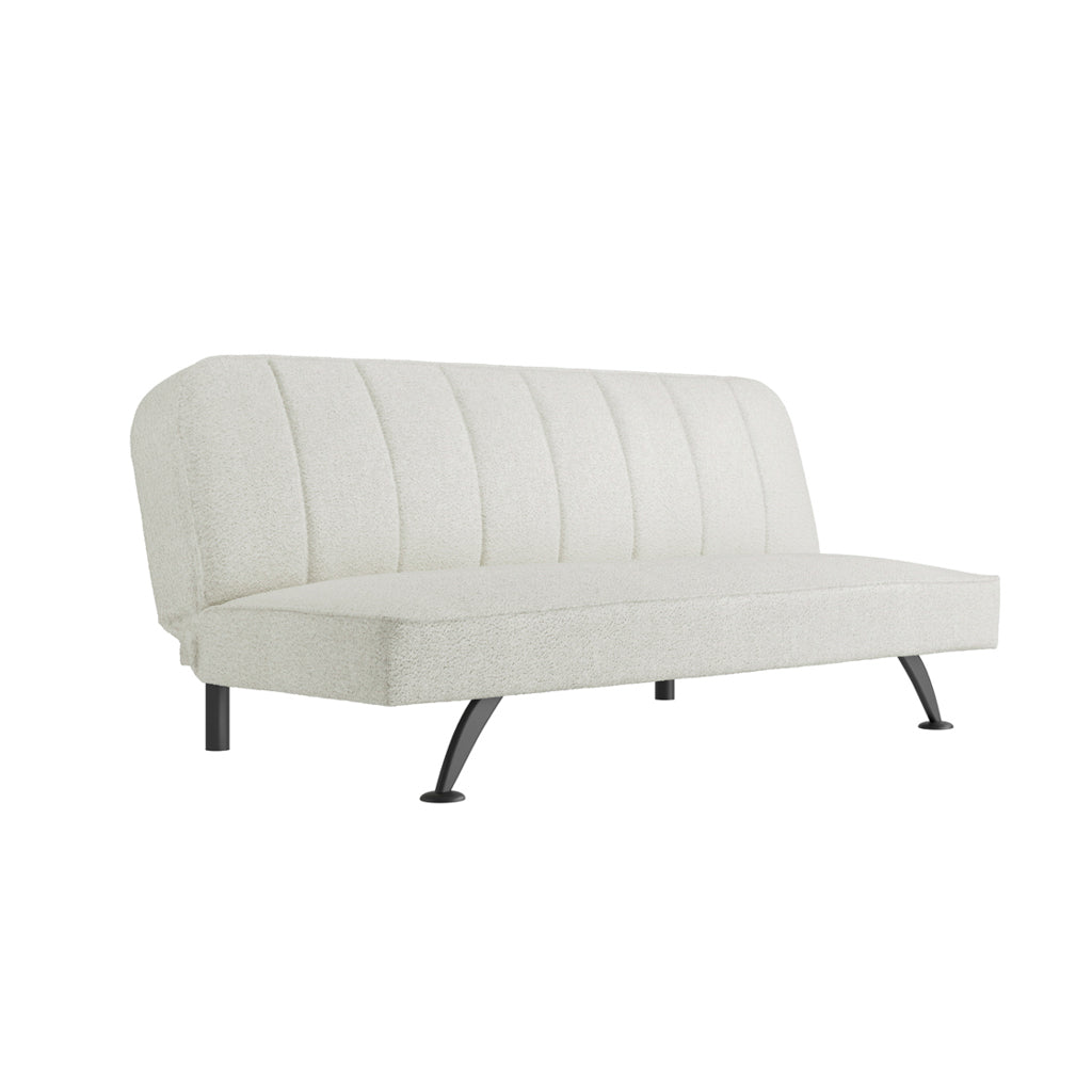 LPD Furniture Burlington ivory boucle sofa bed with matte black legs in a modern living room setting