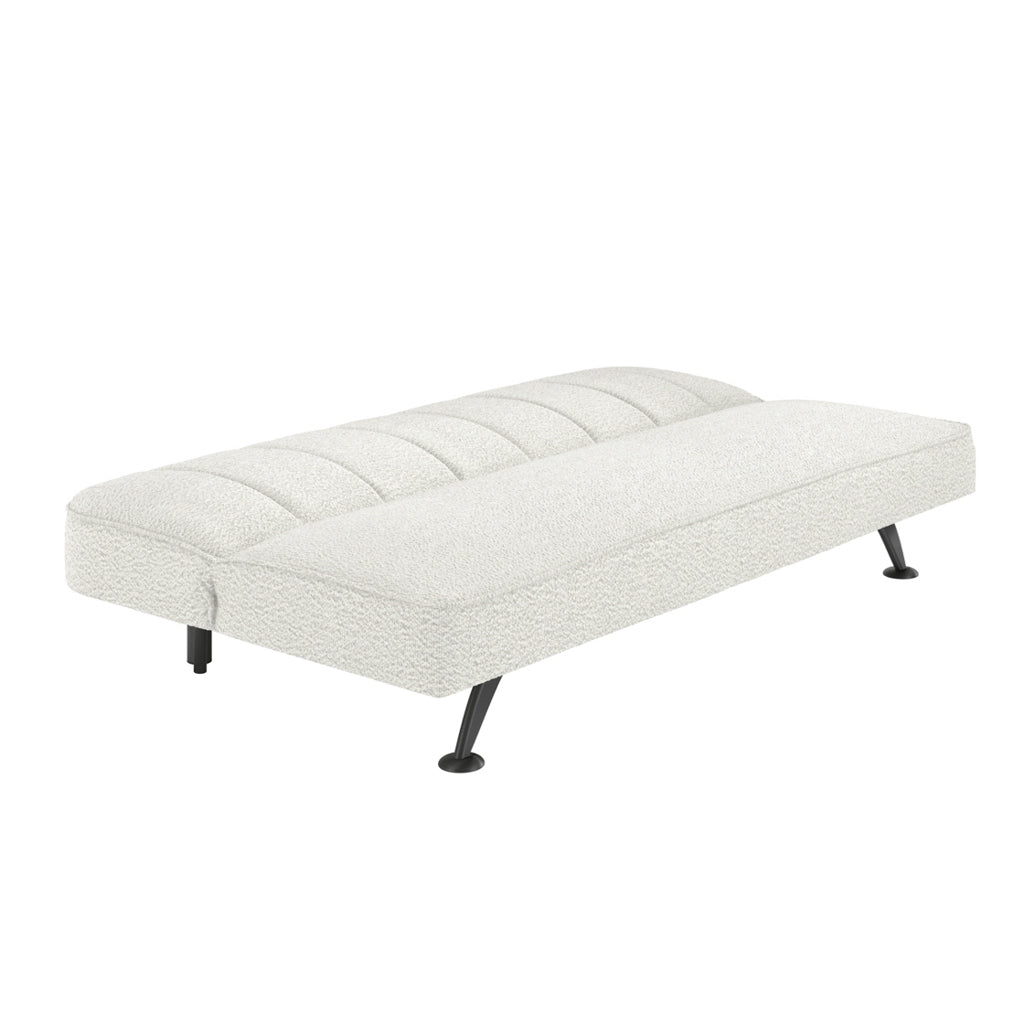 LPD Furniture Burlington ivory boucle sofa bed with matte black legs in a modern living room setting