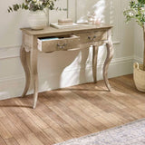 Camille lime washed oak console table in a modern hallway or living room setting