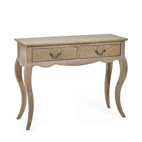 Camille lime washed oak console table in a modern hallway or living room setting