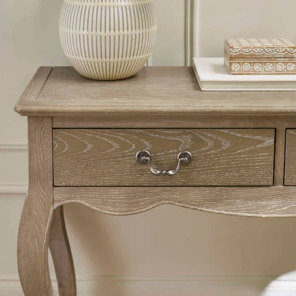 Camille lime washed oak console table in a modern hallway or living room setting