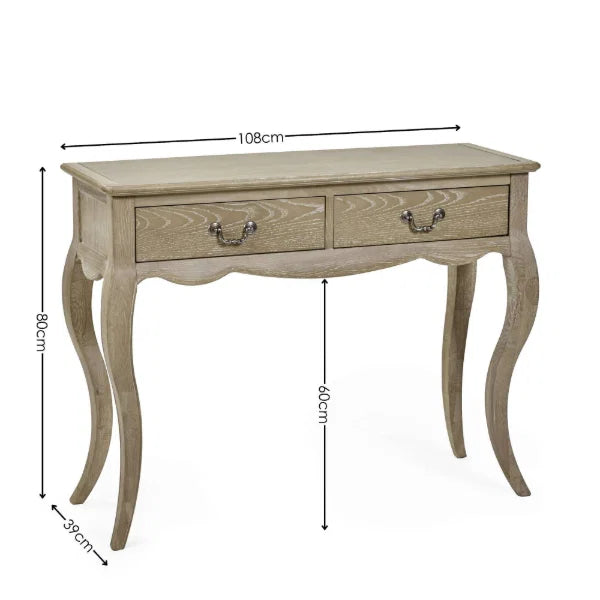 Camille lime washed oak console table in a modern hallway or living room setting