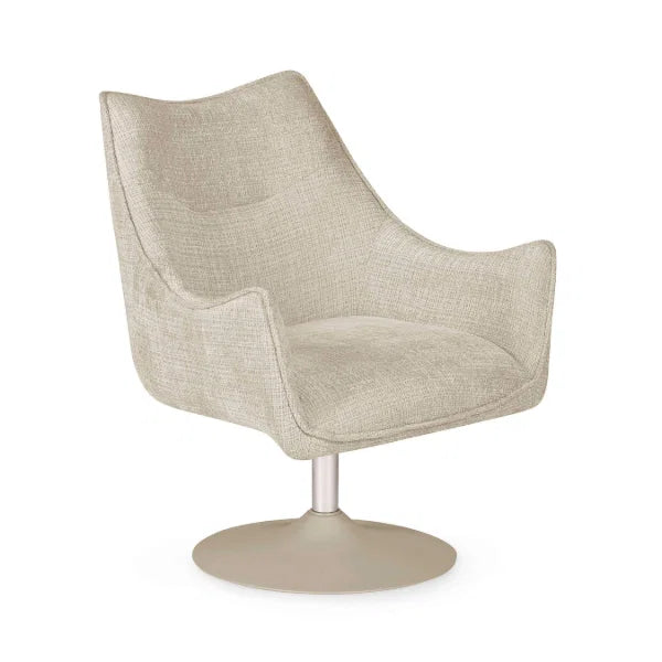 	Caspian ivory chenille swivel chair in a modern living room setting