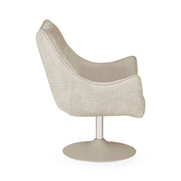 	Caspian ivory chenille swivel chair in a modern living room setting