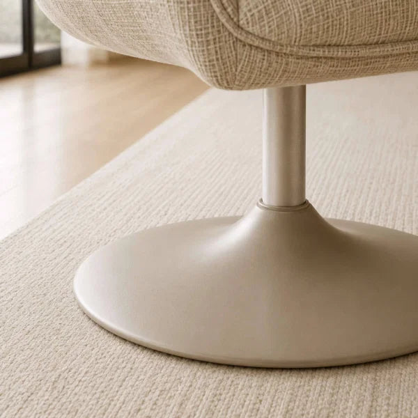 	Caspian ivory chenille swivel chair in a modern living room setting
