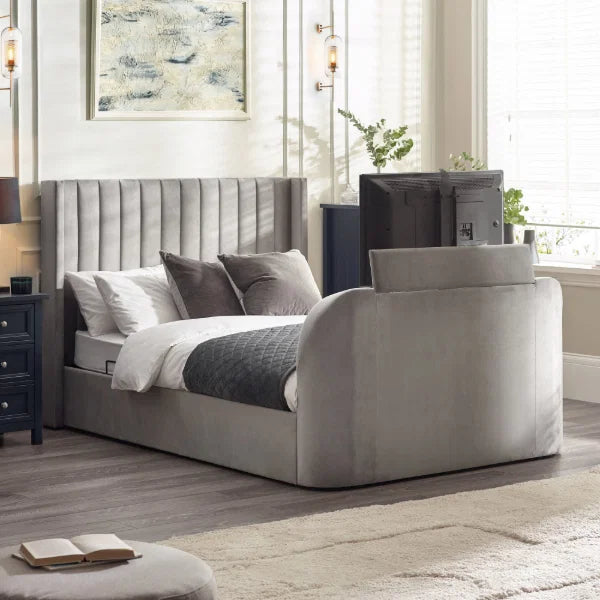Clara Side Lift Ottoman TV Bed – Light Grey – Side Lift Storage with TV Mechanism