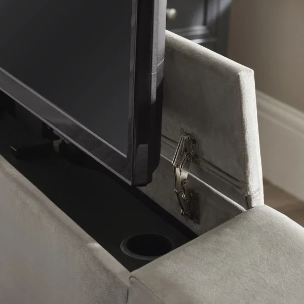 Clara Side Lift Ottoman TV Bed – Light Grey – Side Lift Storage with TV Mechanism