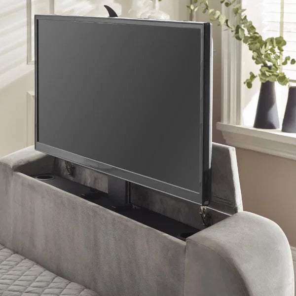 Clara Side Lift Ottoman TV Bed – Light Grey – Side Lift Storage with TV Mechanism