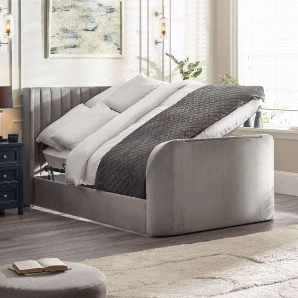 Clara Side Lift Ottoman TV Bed – Light Grey – Side Lift Storage with TV Mechanism