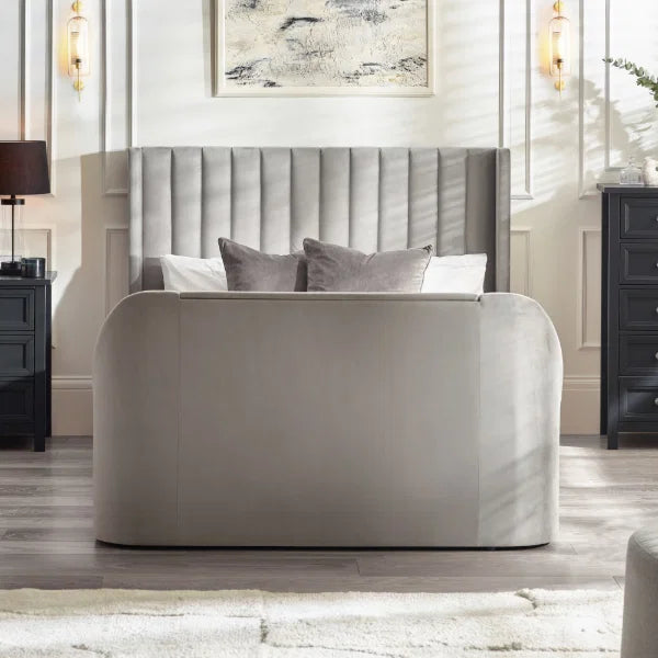 Clara Side Lift Ottoman TV Bed – Light Grey – Side Lift Storage with TV Mechanism
