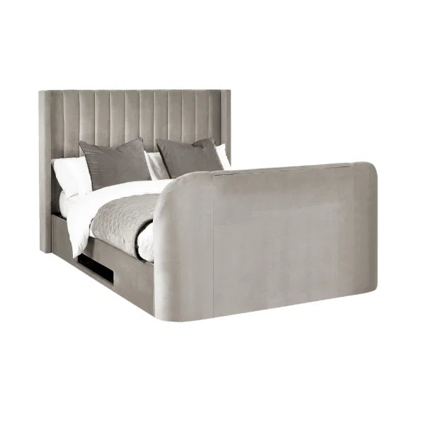 Clara Side Lift Ottoman TV Bed – Light Grey – Side Lift Storage with TV Mechanism