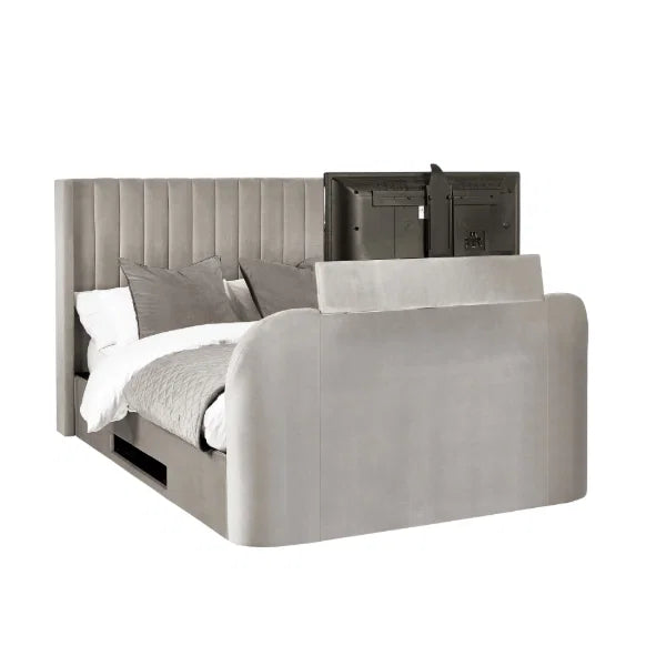 Clara Side Lift Ottoman TV Bed – Light Grey – Side Lift Storage with TV Mechanism