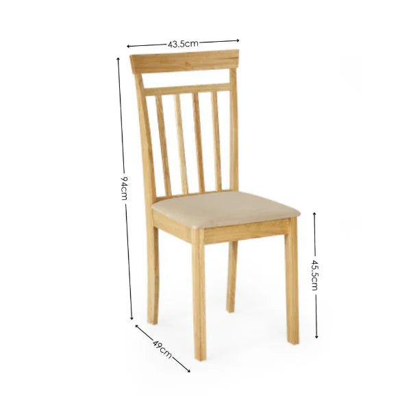 Coast Set of 2 Natural Oak Slat Back Dining Chairs – Upholstered Seats (Pre-order – May)