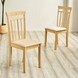 Julian Bowen Coast set of 2 natural oak slat back dining chairs with upholstered seats in a modern dining setting