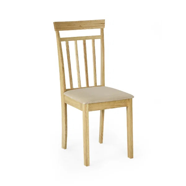 Coast Set of 2 Natural Oak Slat Back Dining Chairs – Upholstered Seats (Pre-order – May)