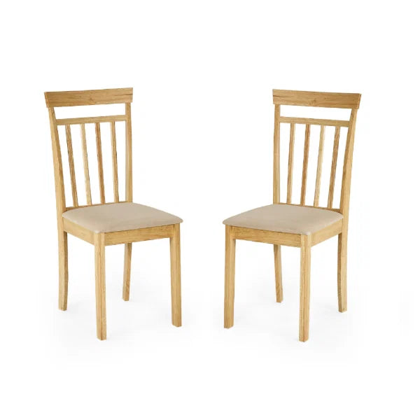 Coast Set of 2 Natural Oak Slat Back Dining Chairs – Upholstered Seats (Pre-order – May)