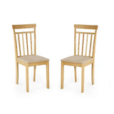 Julian Bowen Coast set of 2 natural oak slat back dining chairs with upholstered seats in a modern dining setting