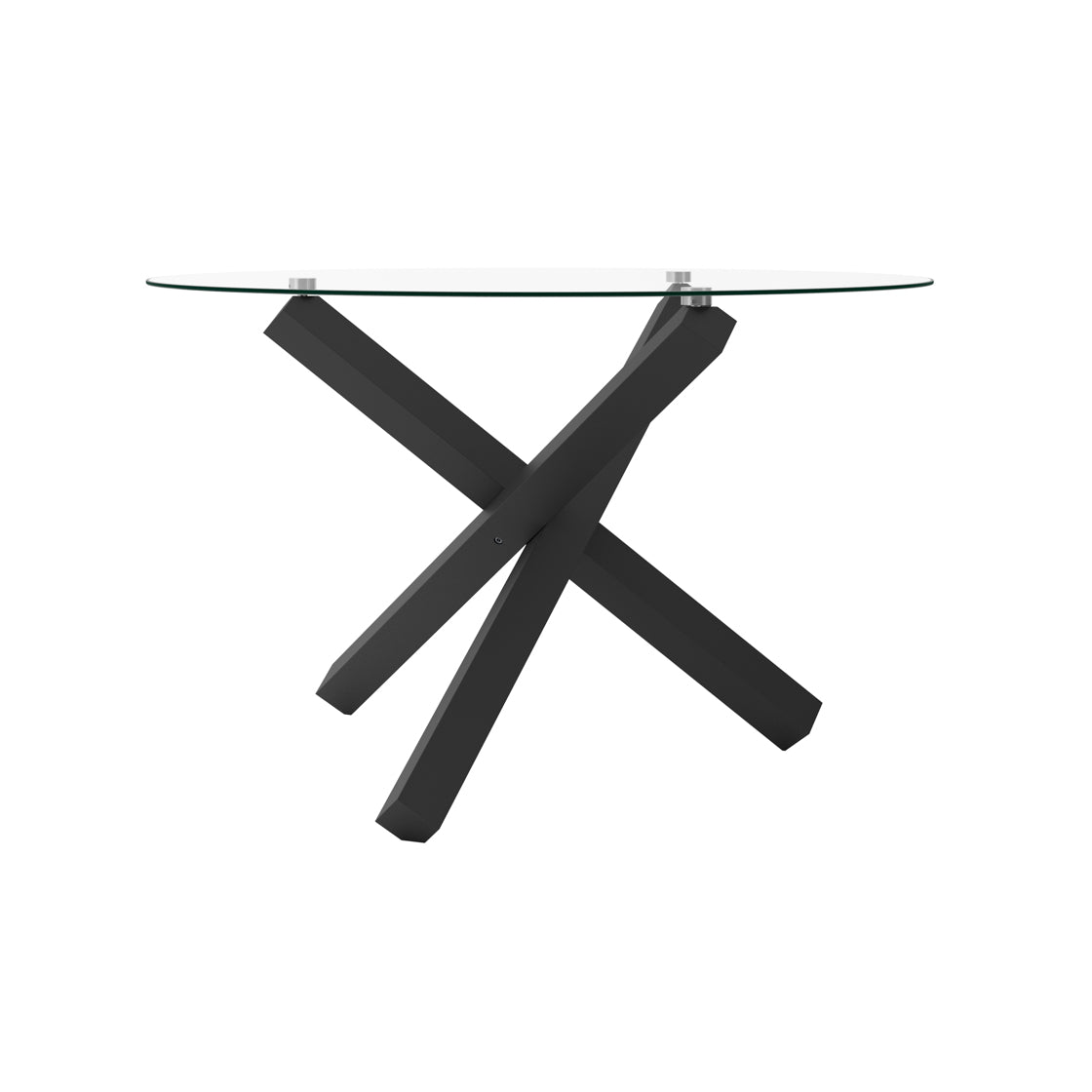 LPD Furniture Capri clear glass dining table with matte black legs in a modern dining setting