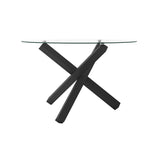 LPD Furniture Capri clear glass dining table with matte black legs in a modern dining setting
