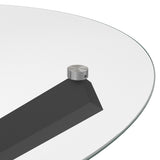 LPD Furniture Capri clear glass dining table with matte black legs in a modern dining setting