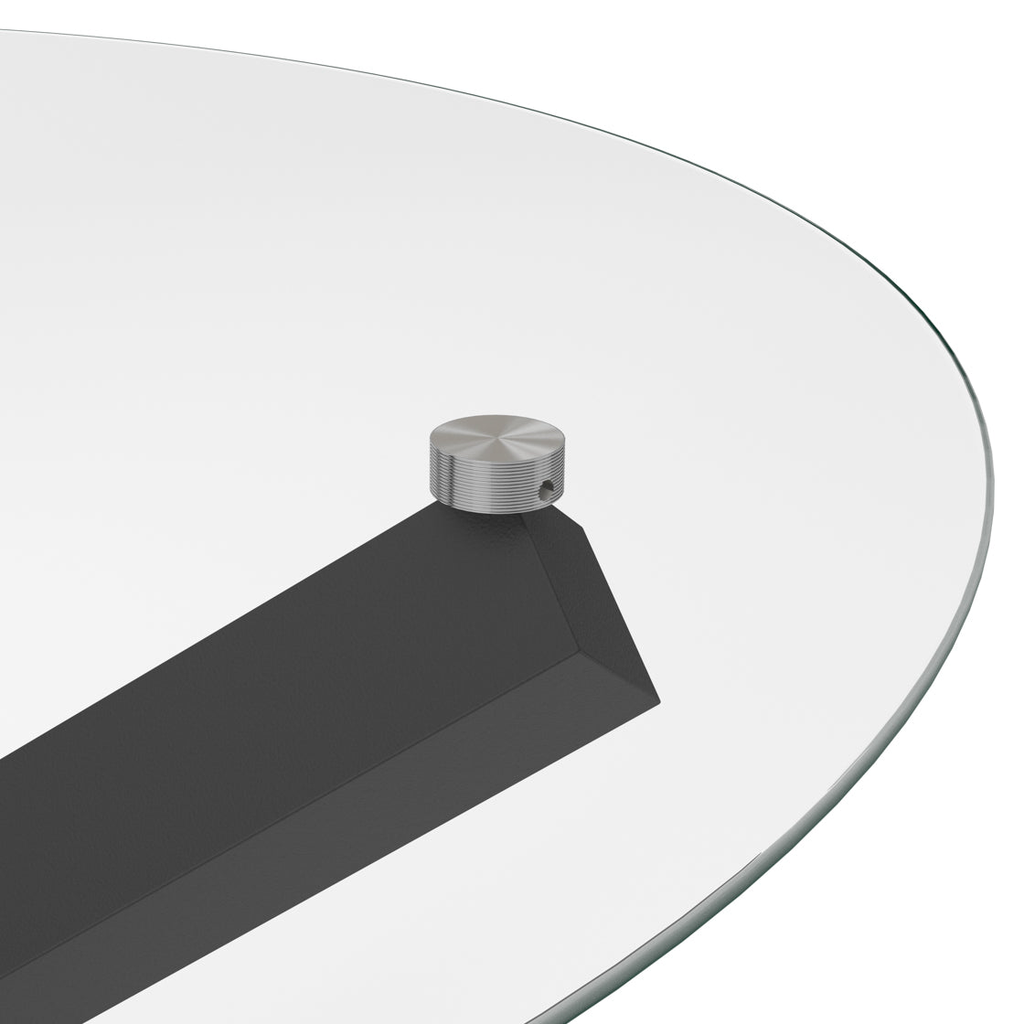 LPD Furniture Capri clear glass dining table with matte black legs in a modern dining setting
