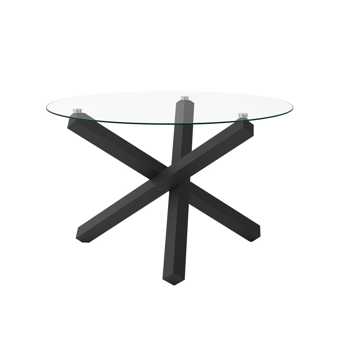 LPD Furniture Capri clear glass dining table with matte black legs in a modern dining setting