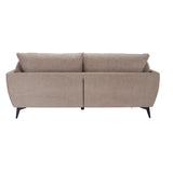 LPD Furniture Carter taupe 3 seater sofa with pillow-shaped design, matte black legs, and scatter cushions in a modern living room setting