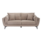 LPD Furniture Carter taupe 3 seater sofa with pillow-shaped design, matte black legs, and scatter cushions in a modern living room setting