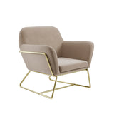 LPD Furniture Charles beige velvet armchair with brushed gold frame in a modern living room setting