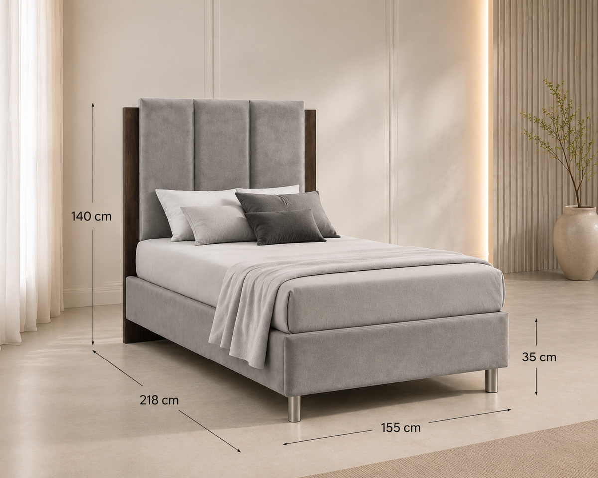 Small Twin Velvet Bed – Italian Design, Space Saving
